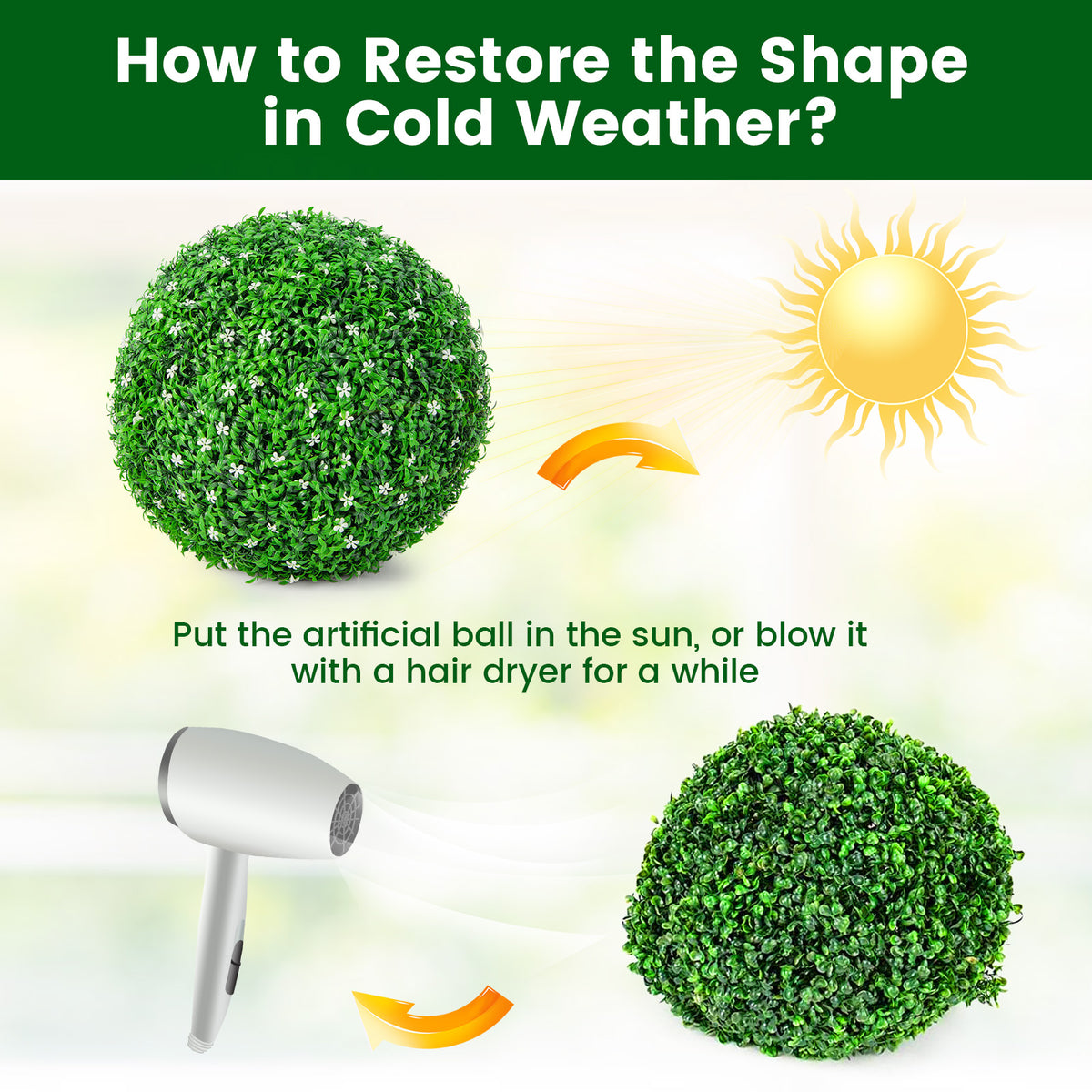 2 Pieces Faux Boxwood Topiary Balls with White Flowers - 19 Inches Artificial Garden Decor