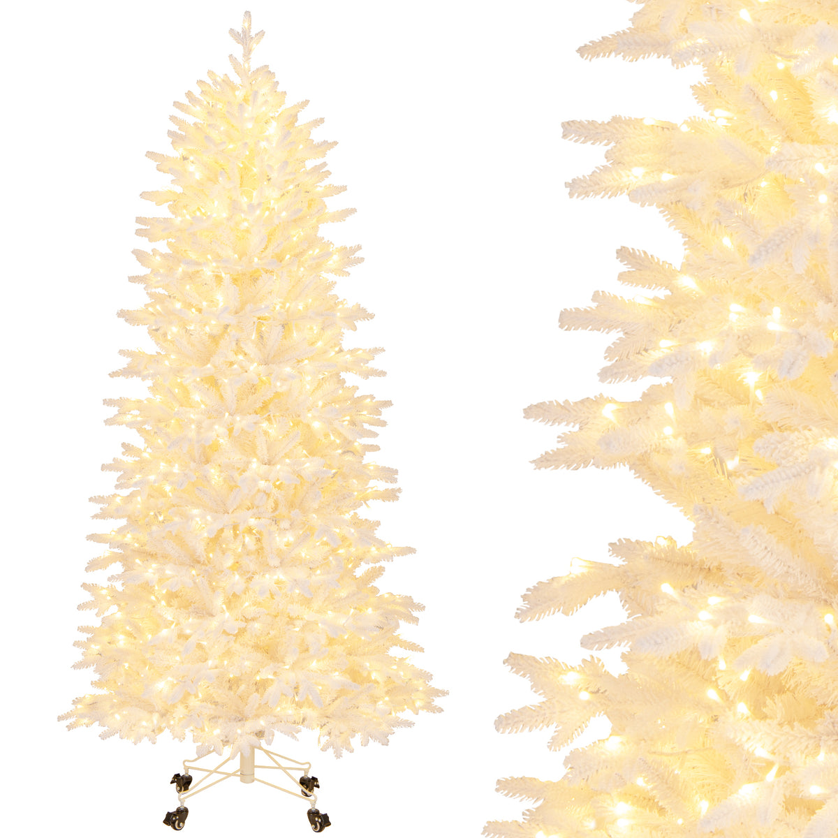 7 FT Artificial Christmas Tree with 1880 Branch Tips, Flocked Holiday Decor