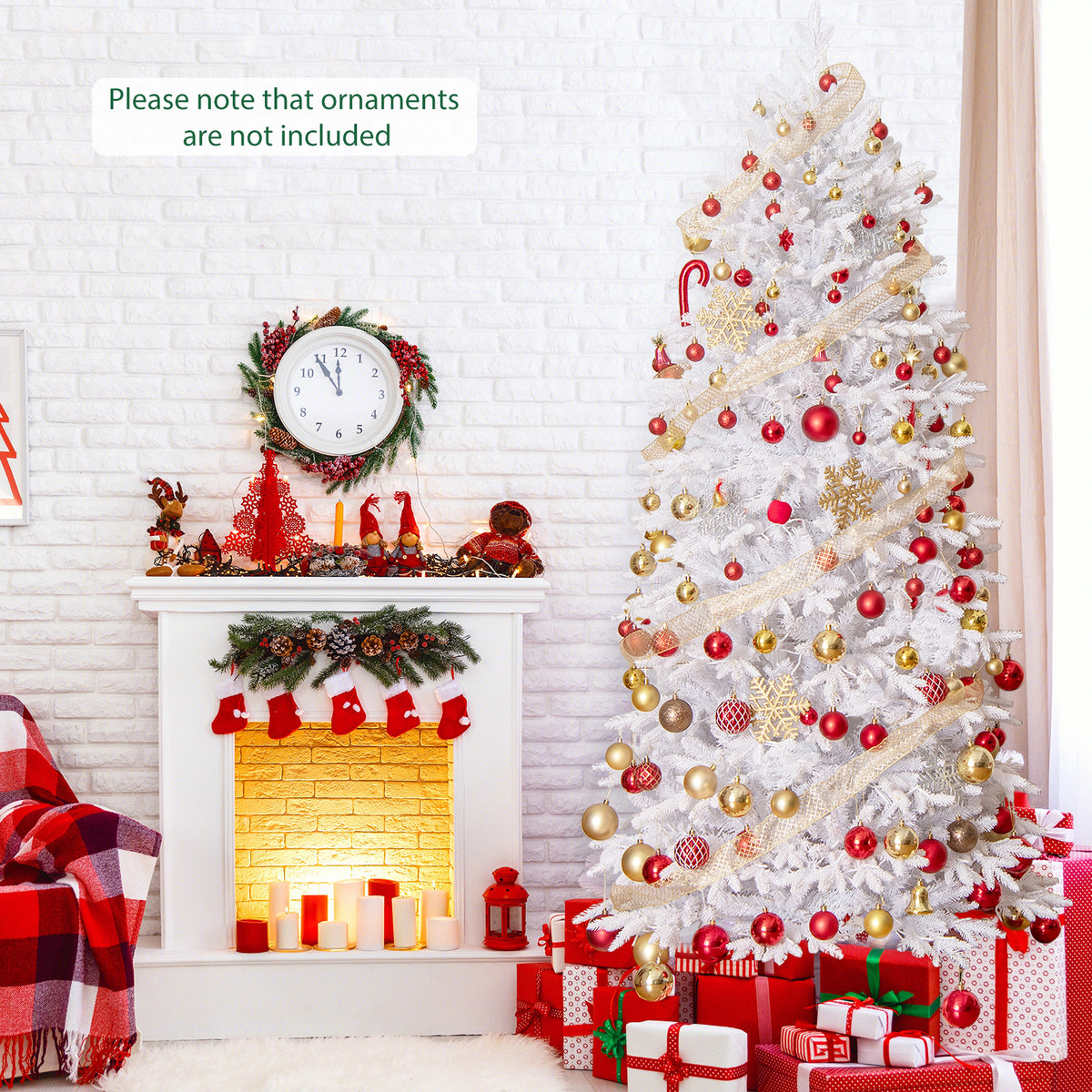 7 FT Artificial Christmas Tree with 1880 Branch Tips, Flocked Holiday Decor