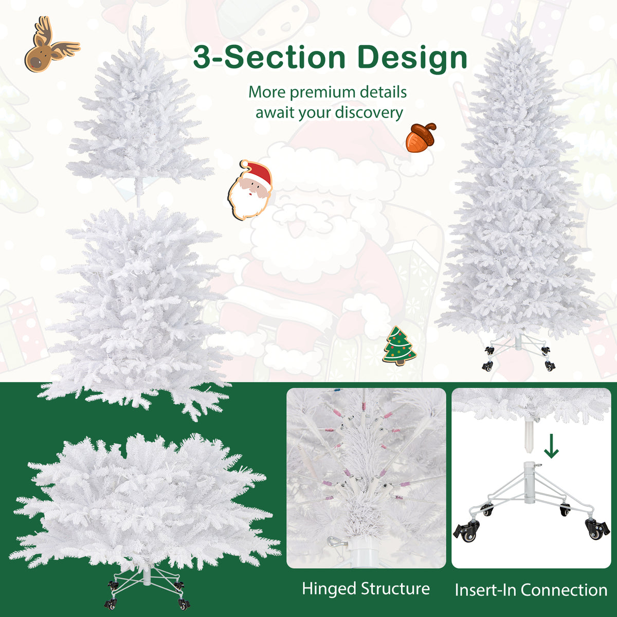 7 FT Artificial Christmas Tree with 1880 Branch Tips, Flocked Holiday Decor