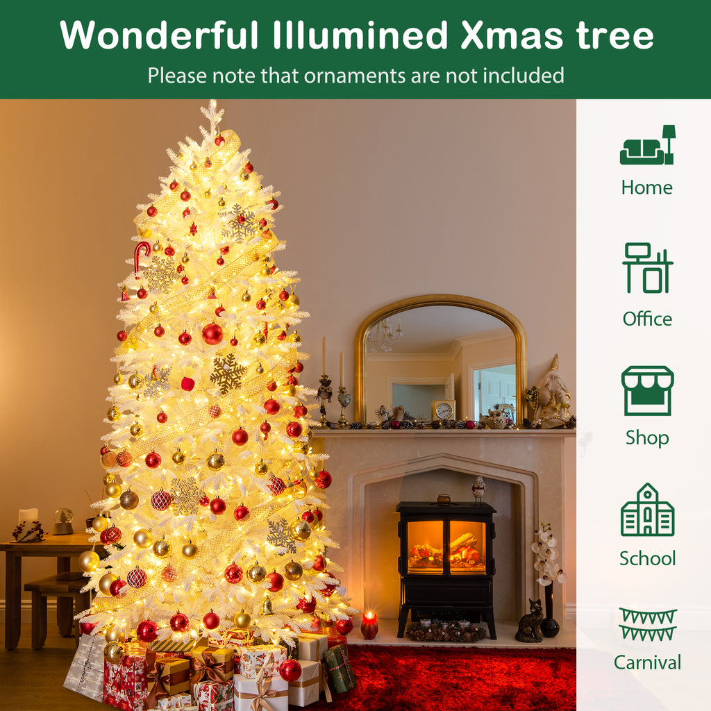 7 FT Artificial Christmas Tree with 1880 Branch Tips, Flocked Holiday Decor