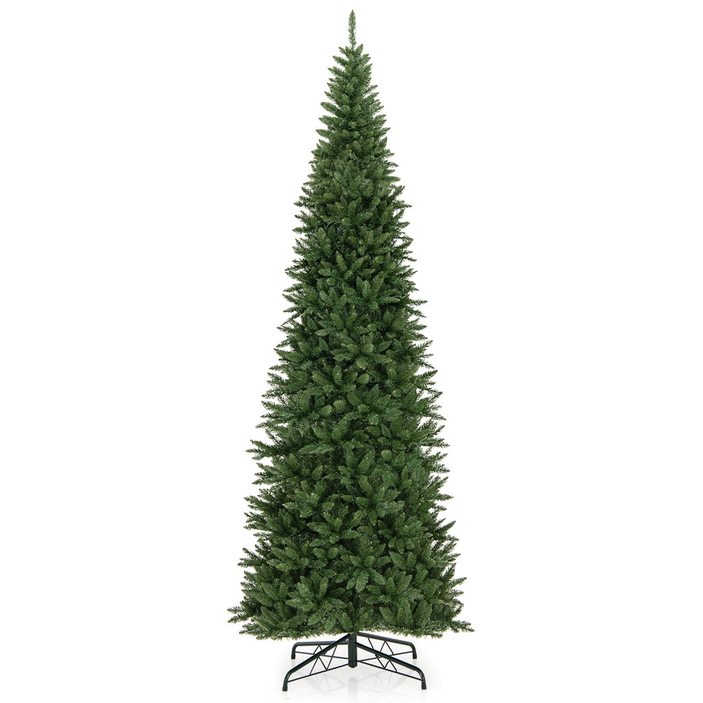 12 FT Tall Prelit Artificial Christmas Tree with 2536 PVC & PE Branch Tips - Hinged Design, Indoor & Outdoor Use