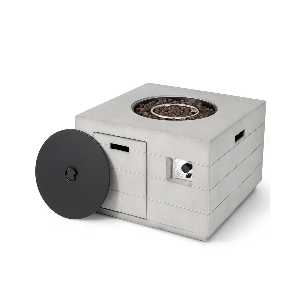 34 Inch Square Concrete Propane Fire Pit Table with Lava Rocks and