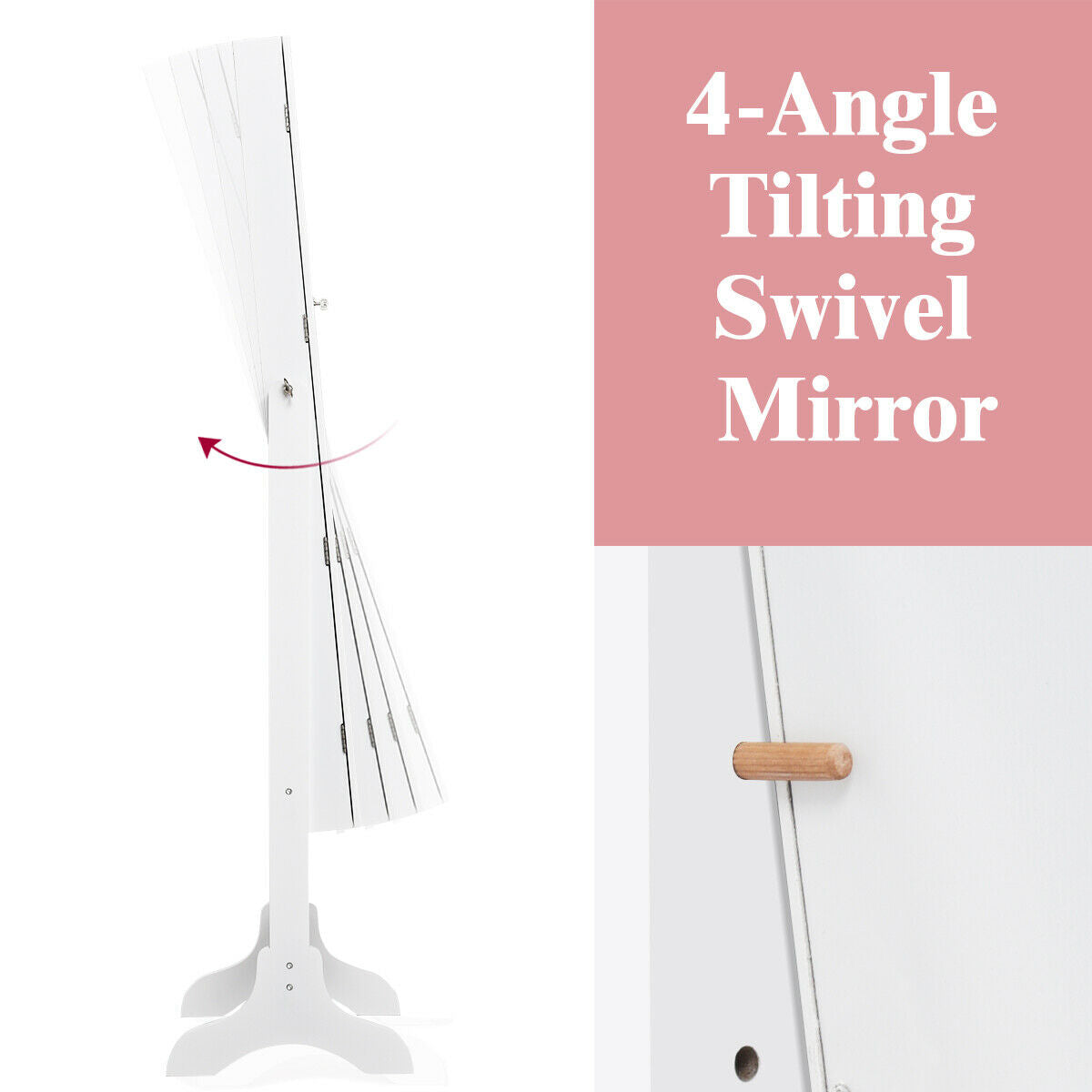 Lockable Mirrored Jewelry Cabinet Armoire, White