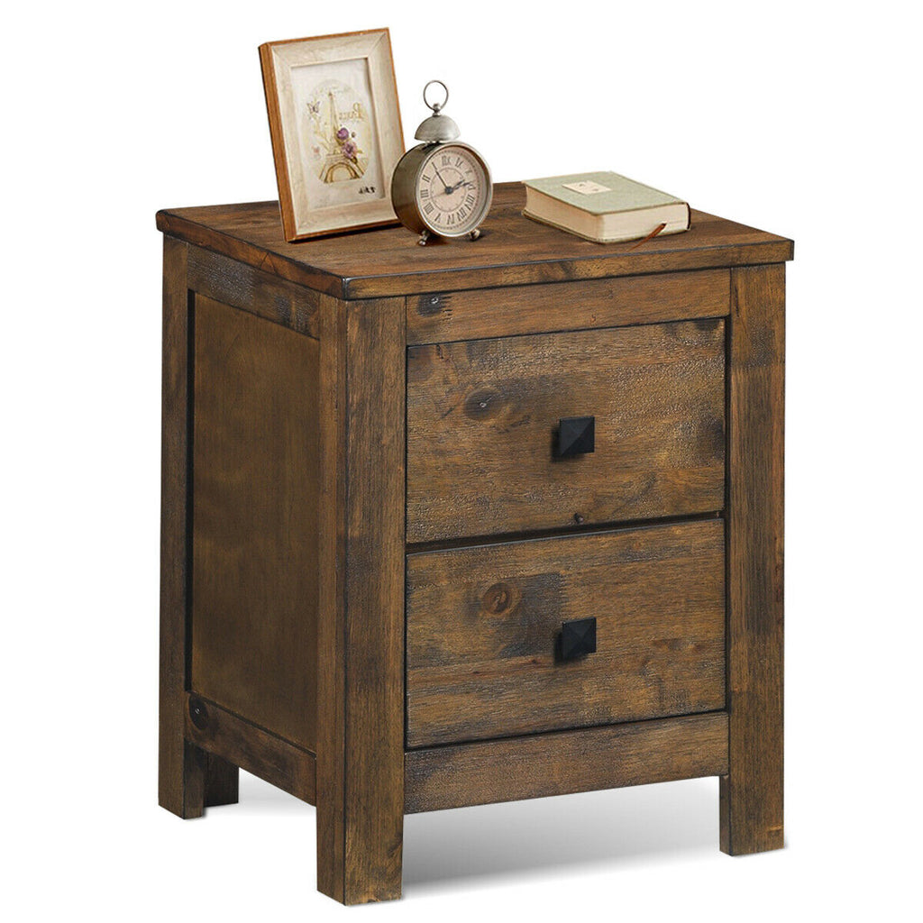 Wooden Nightstand with 2 Storage Sliding Drawers – Natural