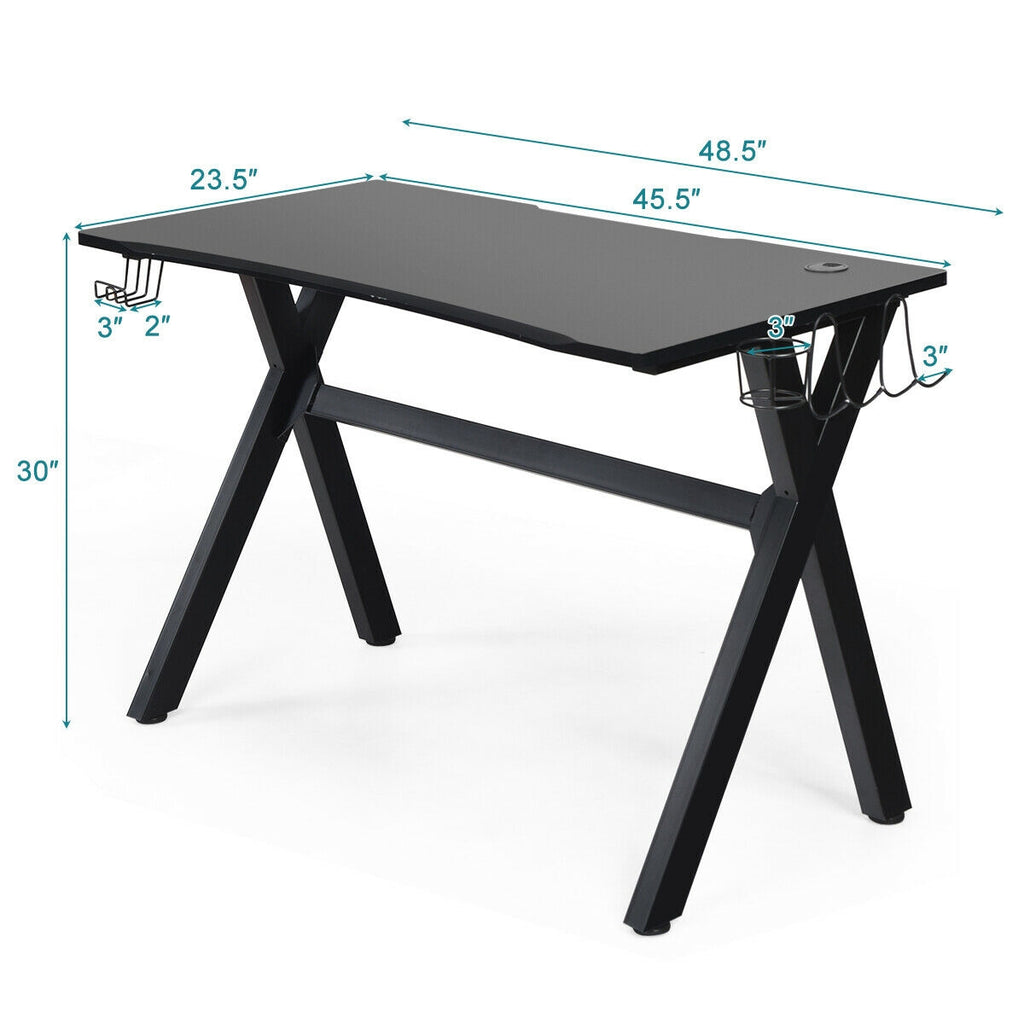 Ergonomic Gaming Desk with Headphone Hook & Cup Holder