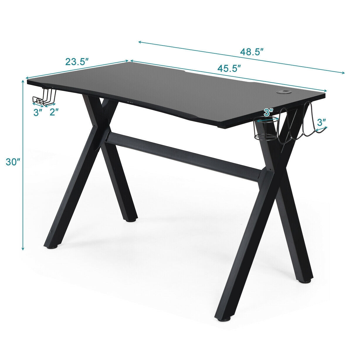 Ergonomic Gaming Desk with Headphone Hook & Cup Holder