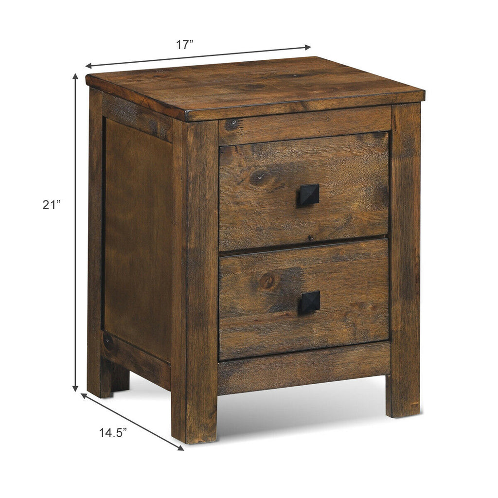 Wooden Nightstand with 2 Storage Sliding Drawers – Natural