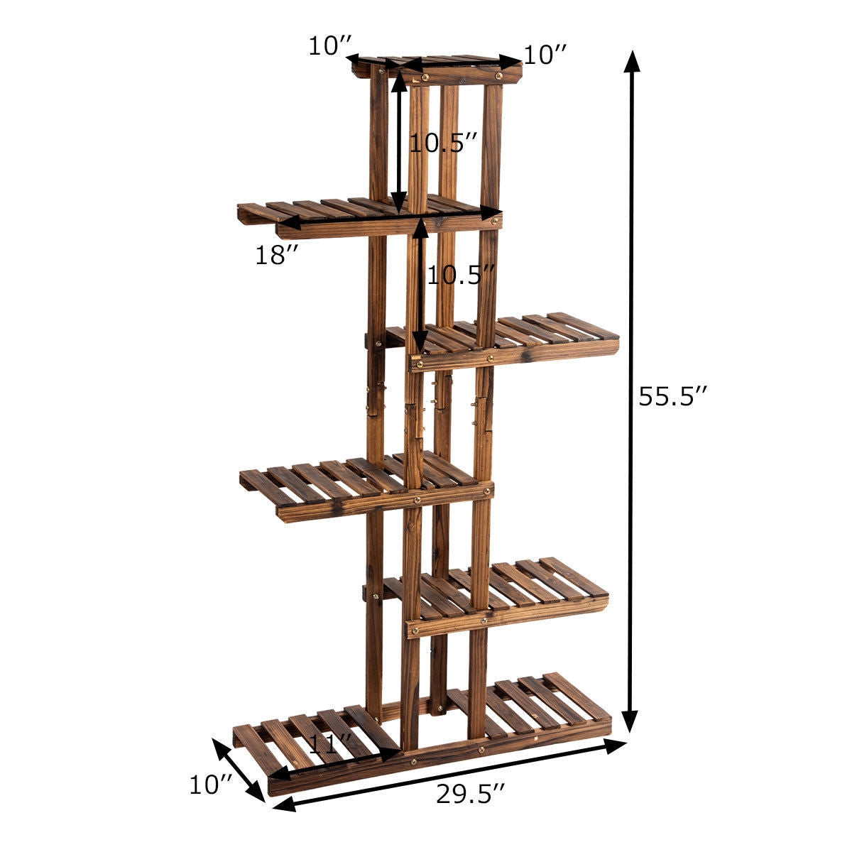 6-Tier Wooden Plant Stand Shelf Storage Rack - 29.5" x 10" x 55.5"