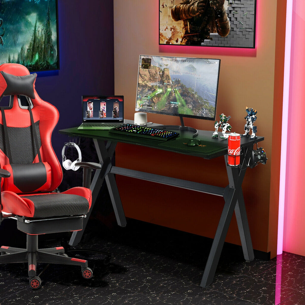 Ergonomic Gaming Desk with Headphone Hook & Cup Holder