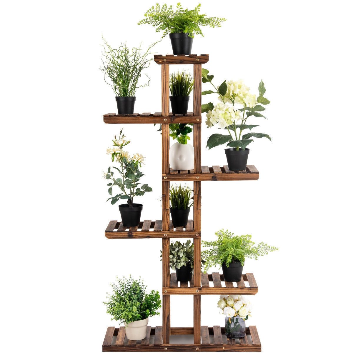 6-Tier Wooden Plant Stand Shelf Storage Rack - 29.5" x 10" x 55.5"