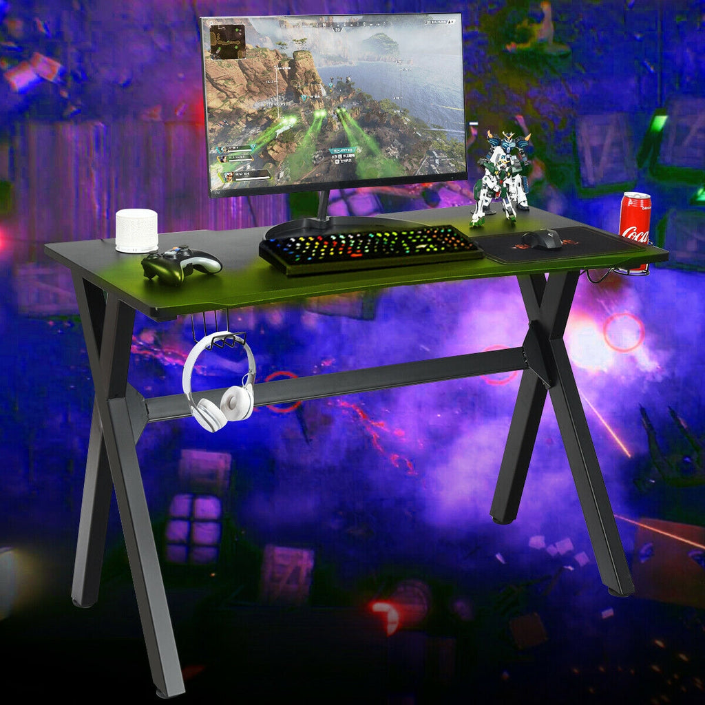 Ergonomic Gaming Desk with Headphone Hook & Cup Holder
