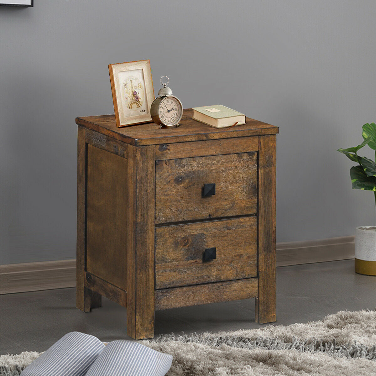 Wooden Nightstand with 2 Storage Sliding Drawers – Natural