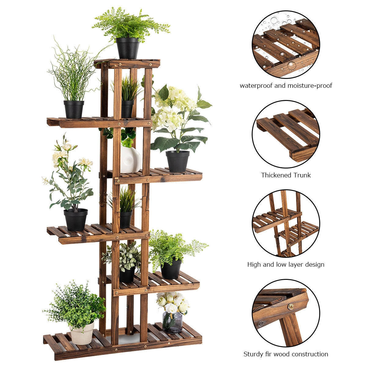 6-Tier Wooden Plant Stand Shelf Storage Rack - 29.5" x 10" x 55.5"