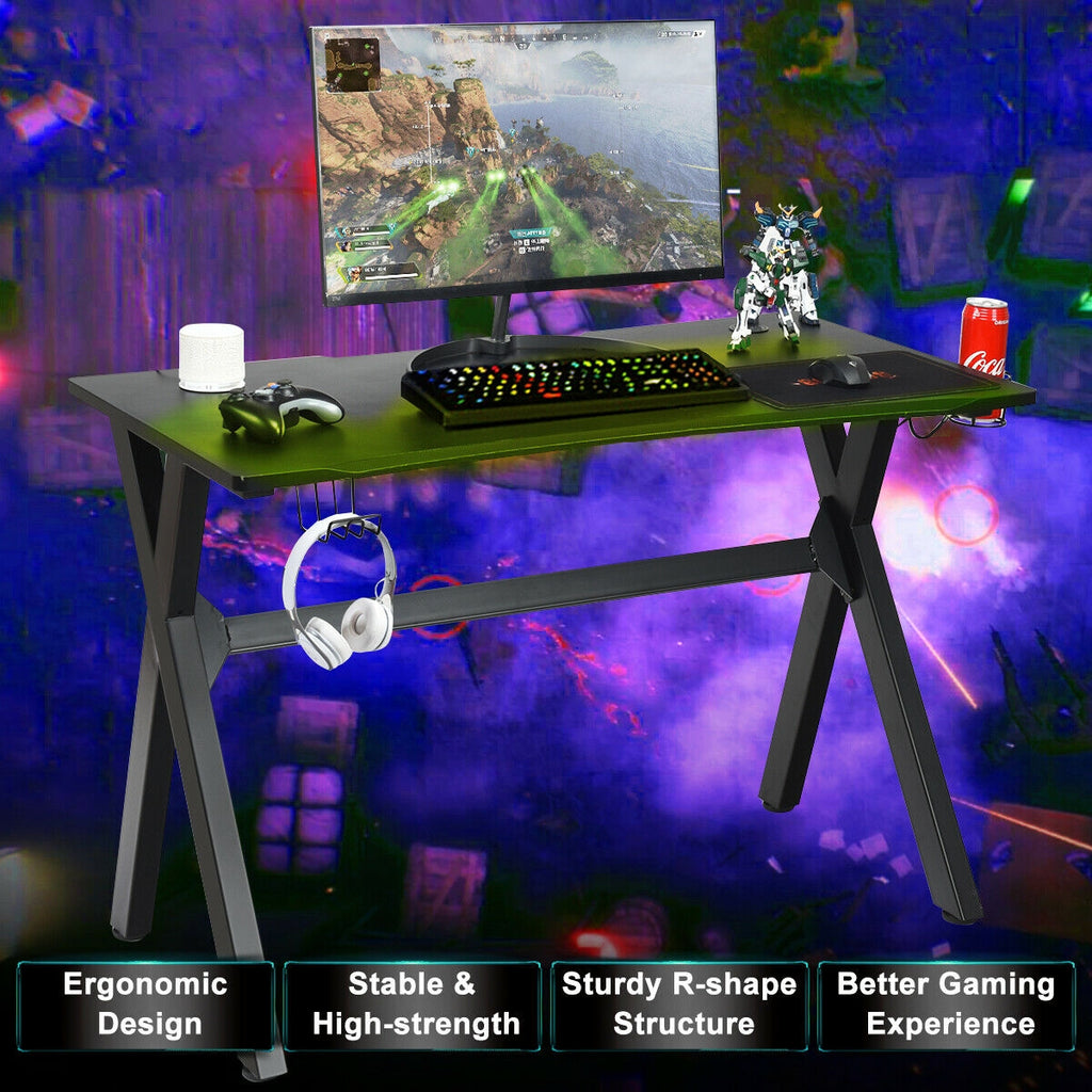 Ergonomic Gaming Desk with Headphone Hook & Cup Holder
