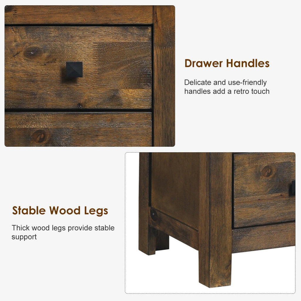 Wooden Nightstand with 2 Storage Sliding Drawers – Natural
