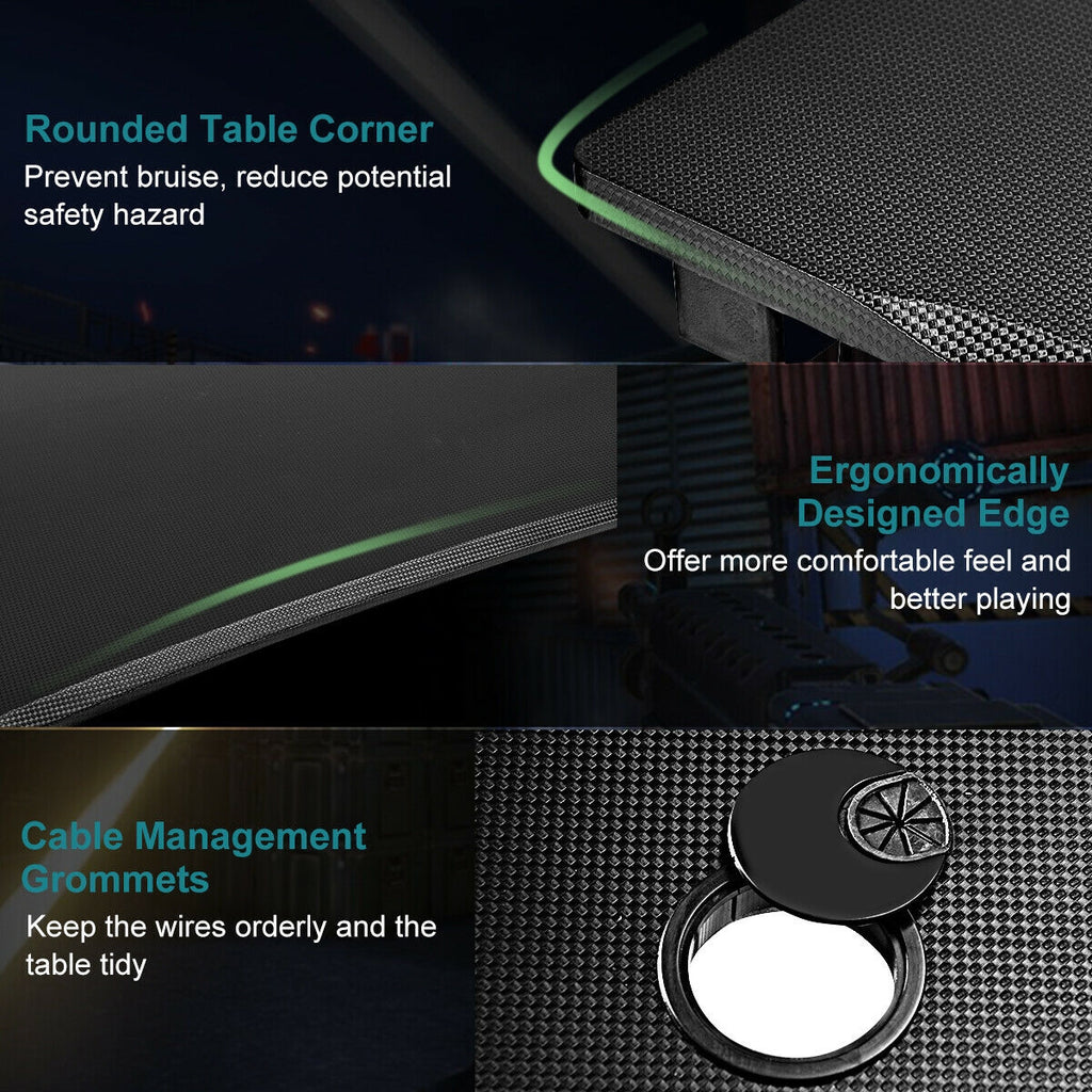 Ergonomic Gaming Desk with Headphone Hook & Cup Holder