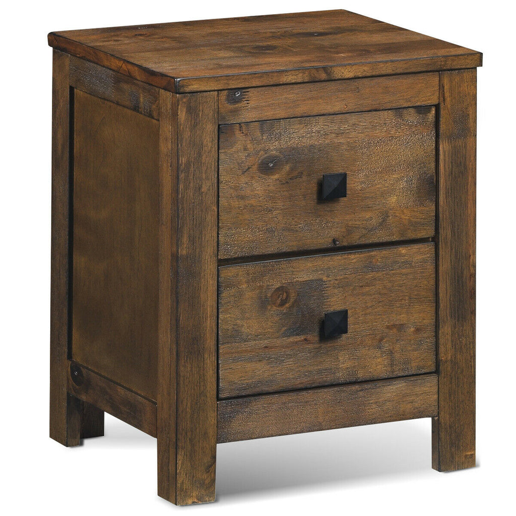 Wooden Nightstand with 2 Storage Sliding Drawers – Natural