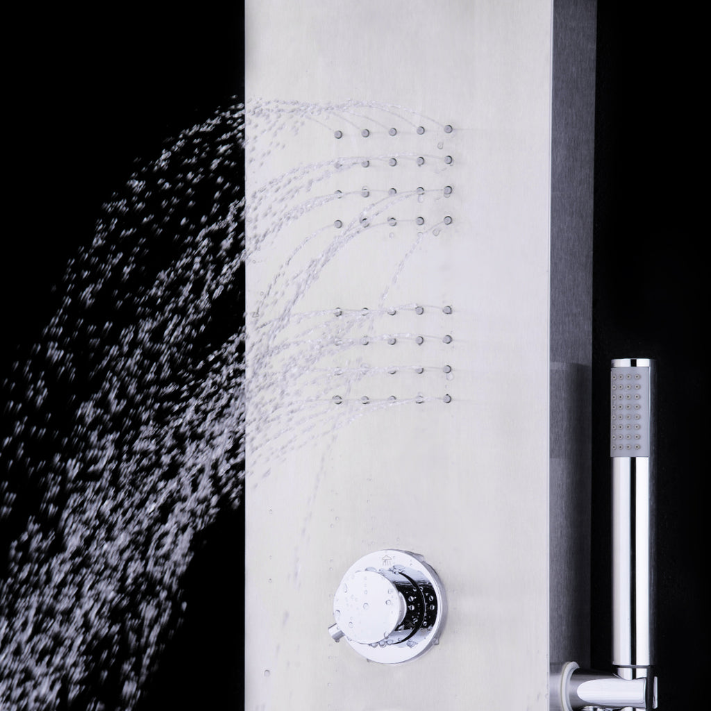 59” Stainless Steel Shower Panel with Massage Jets and Hand