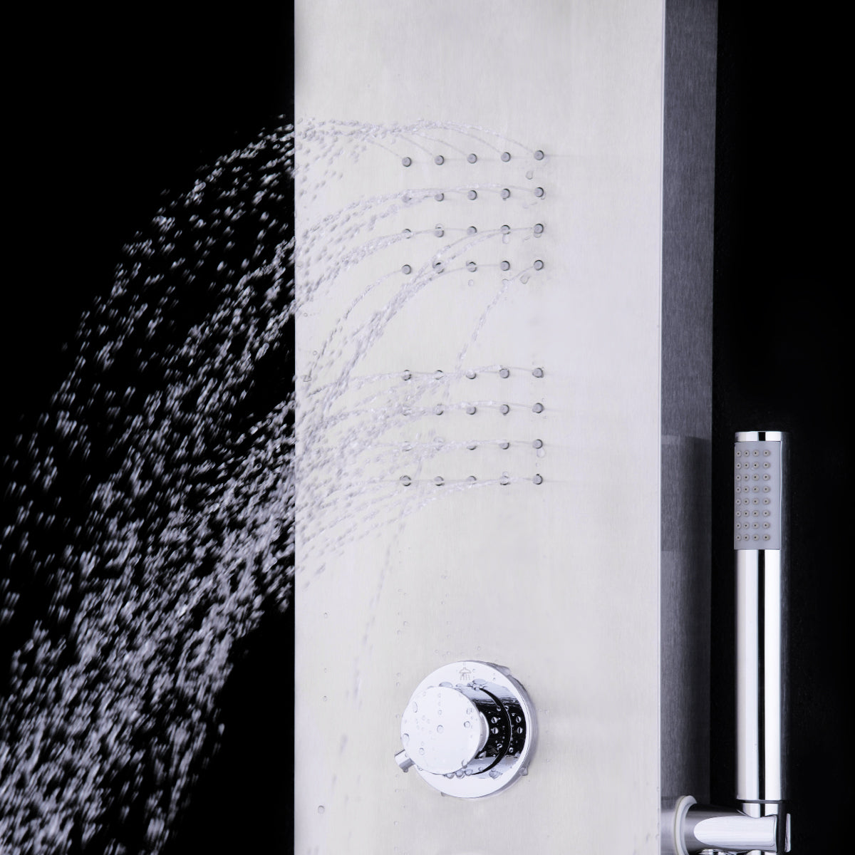 59” Stainless Steel Shower Panel with Massage Jets and Hand