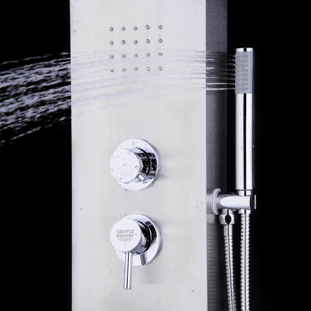 59” Stainless Steel Shower Panel with Massage Jets and Hand