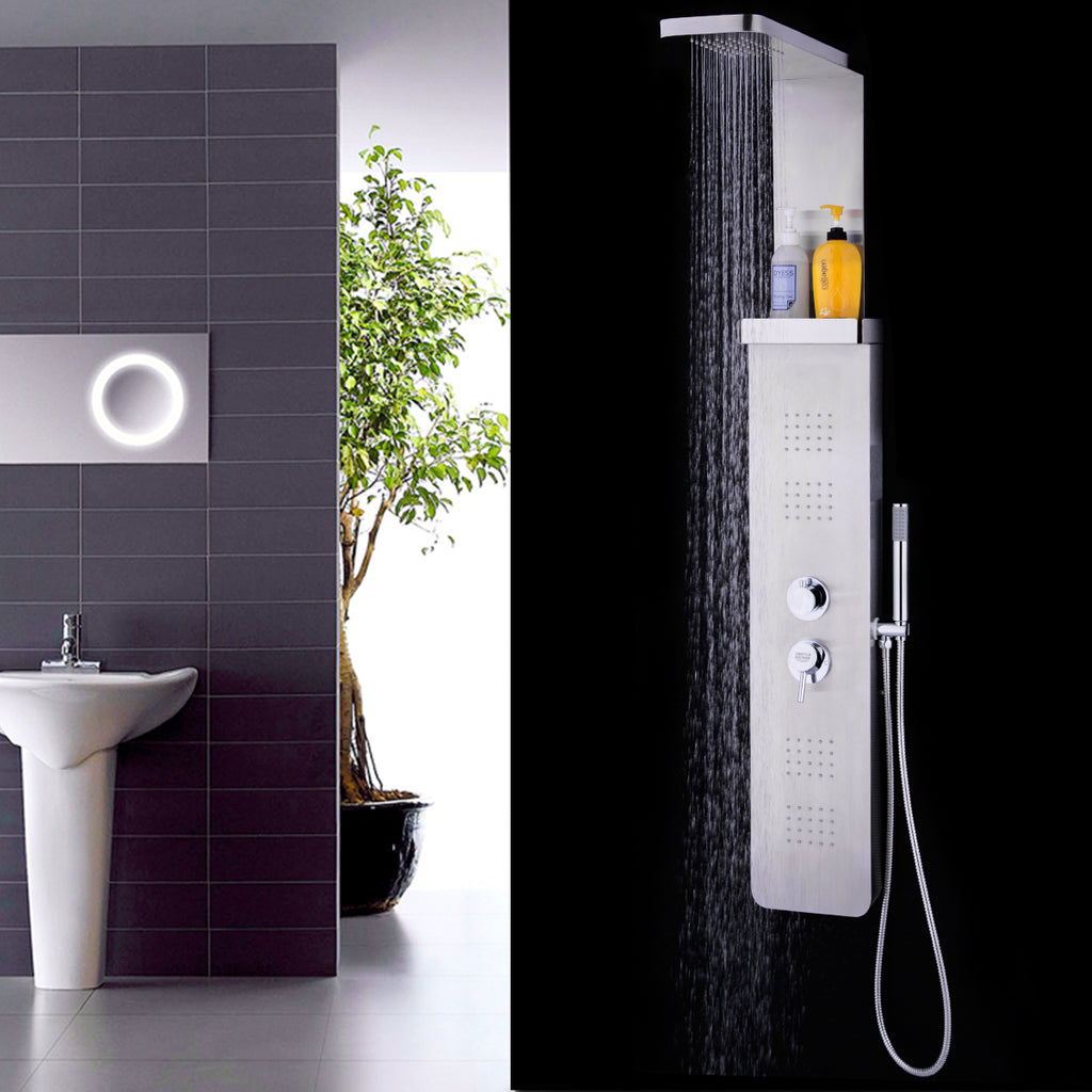 59” Stainless Steel Shower Panel with Massage Jets and Hand