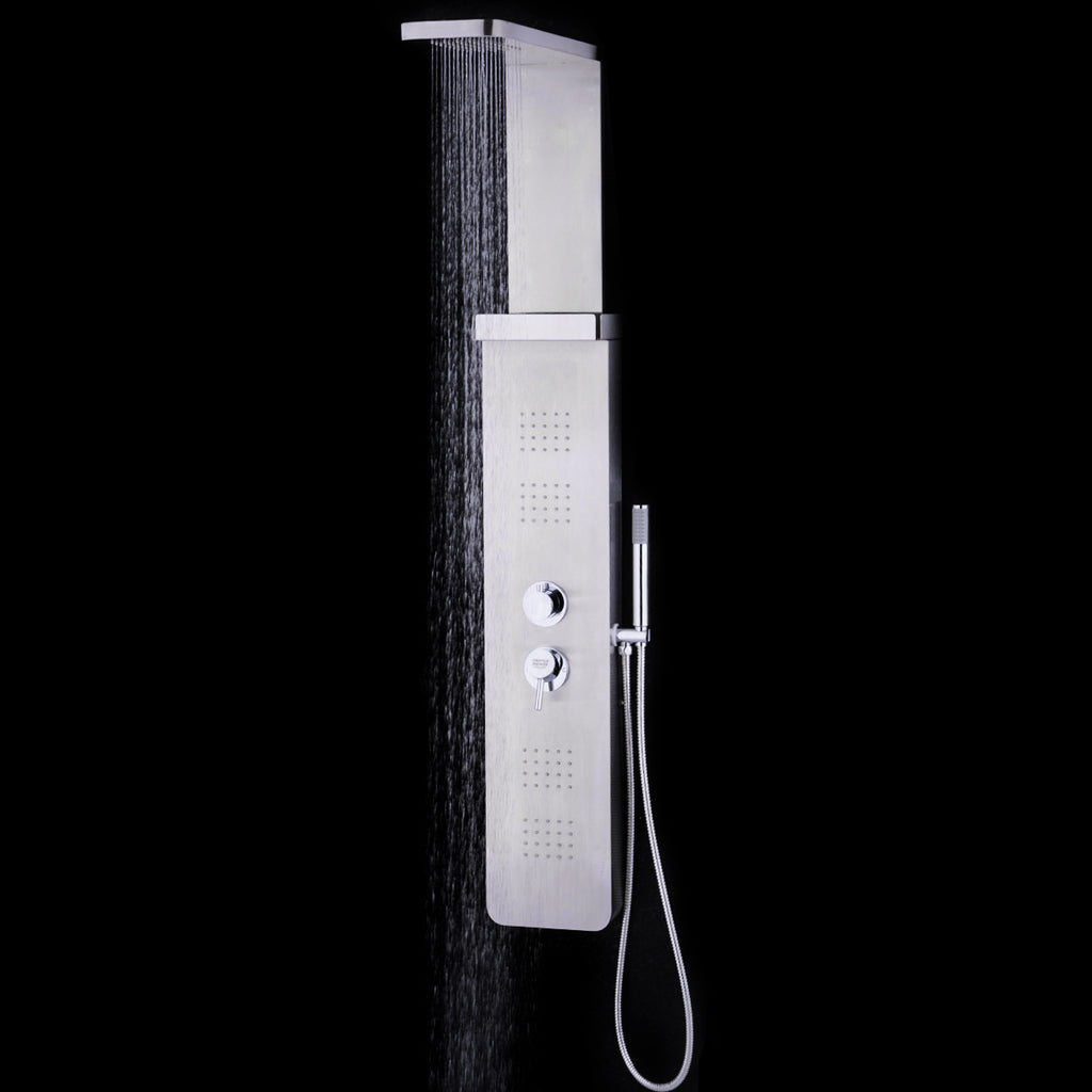 59” Stainless Steel Shower Panel with Massage Jets and Hand