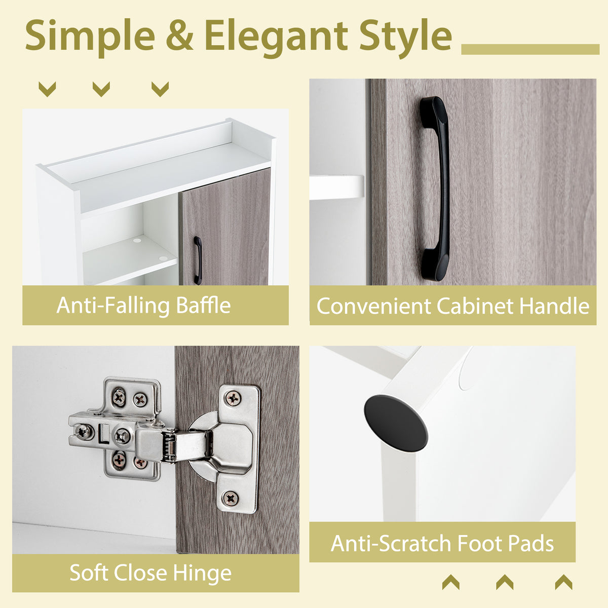 4-Tier Space-saving Toilet Sorage Cabinet with Open Shelves