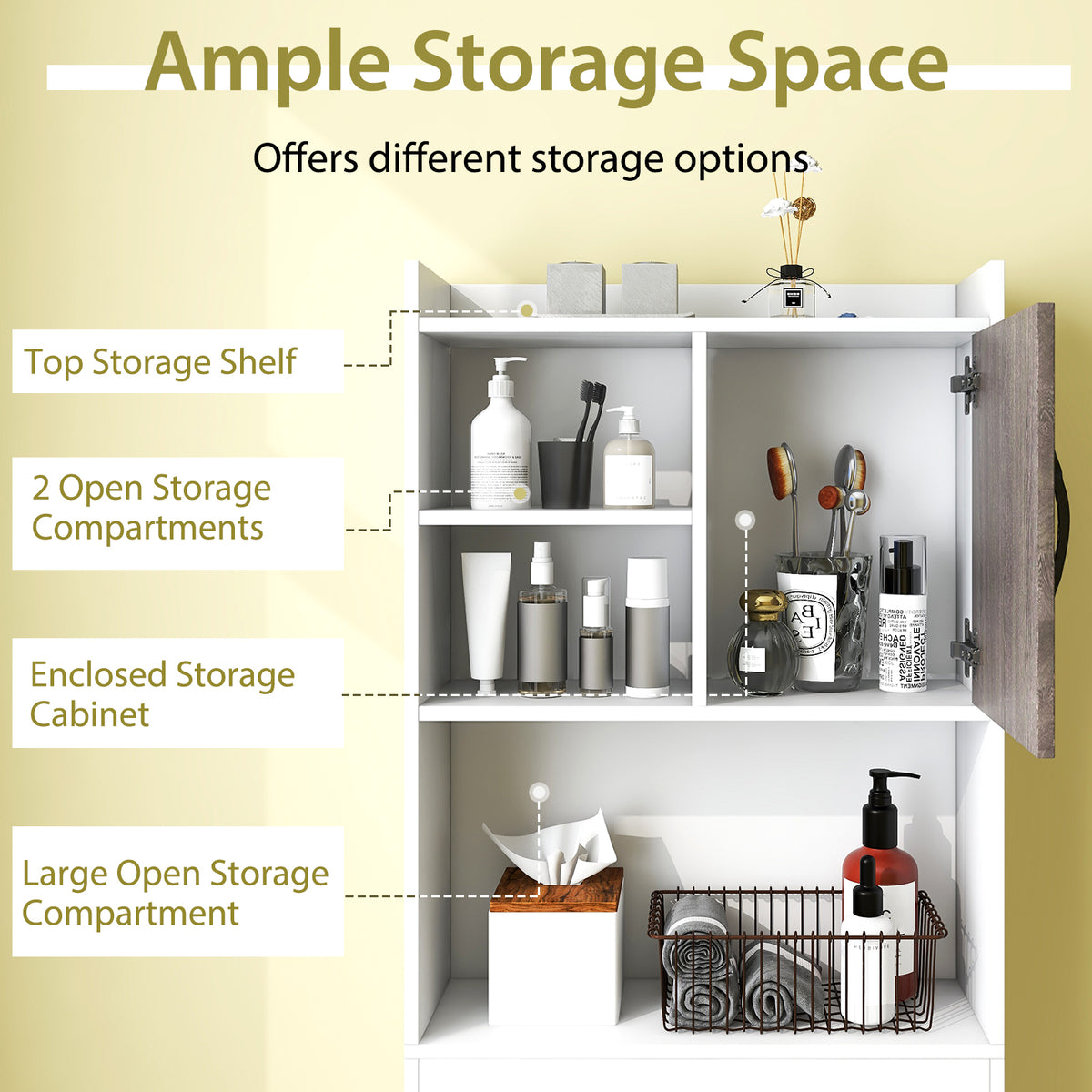 4-Tier Space-saving Toilet Sorage Cabinet with Open Shelves