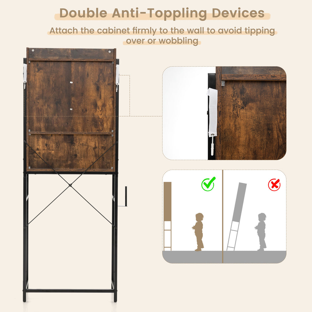 4-Tier Toilet Storage Cabinet with Sliding Barn Door, Rustic Brown