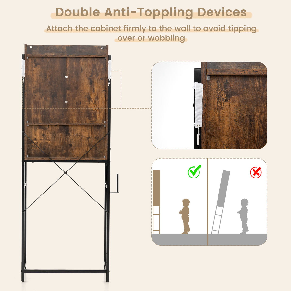 4-Tier Toilet Storage Cabinet with Sliding Barn Door, Rustic Brown