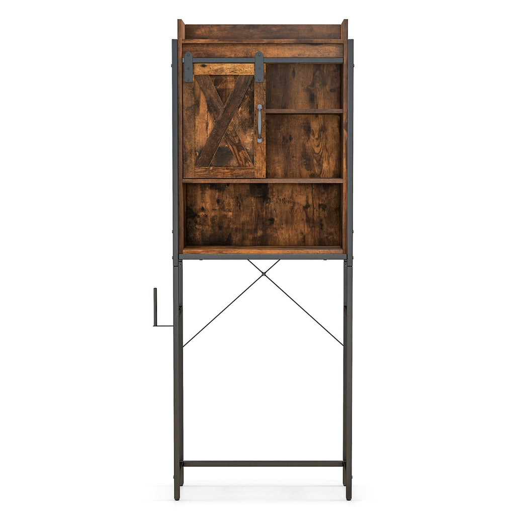 4-Tier Toilet Storage Cabinet with Sliding Barn Door, Rustic Brown