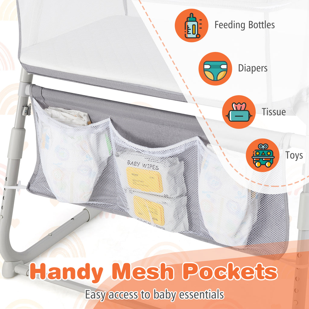 Baby Bassinet Bedside Crib with Adjustable Height & Comfy Mattress - Gray