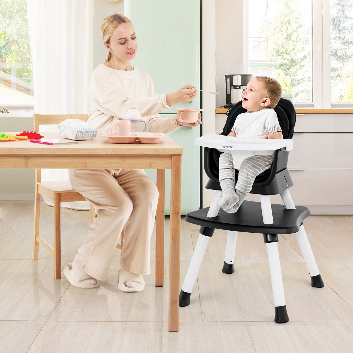 8-in-1 Convertible Baby High Chair with Removable Tray - Black
