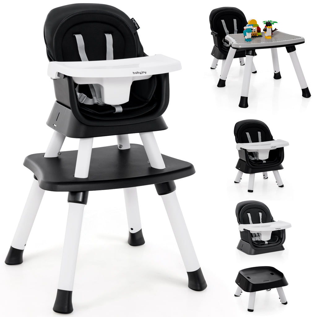 8-in-1 Convertible Baby High Chair with Removable Tray - Black