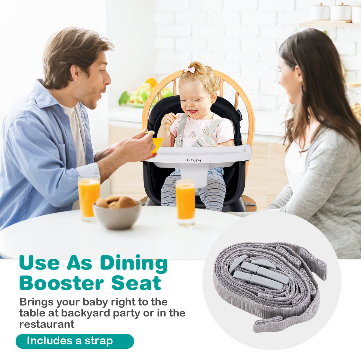 8-in-1 Convertible Baby High Chair with Removable Tray - Black