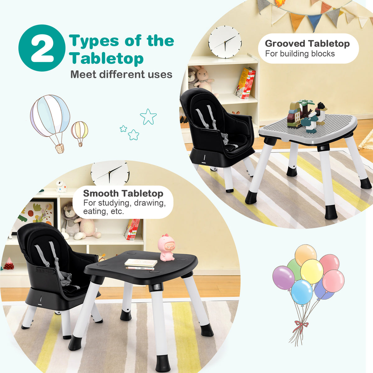 8-in-1 Convertible Baby High Chair with Removable Tray - Black