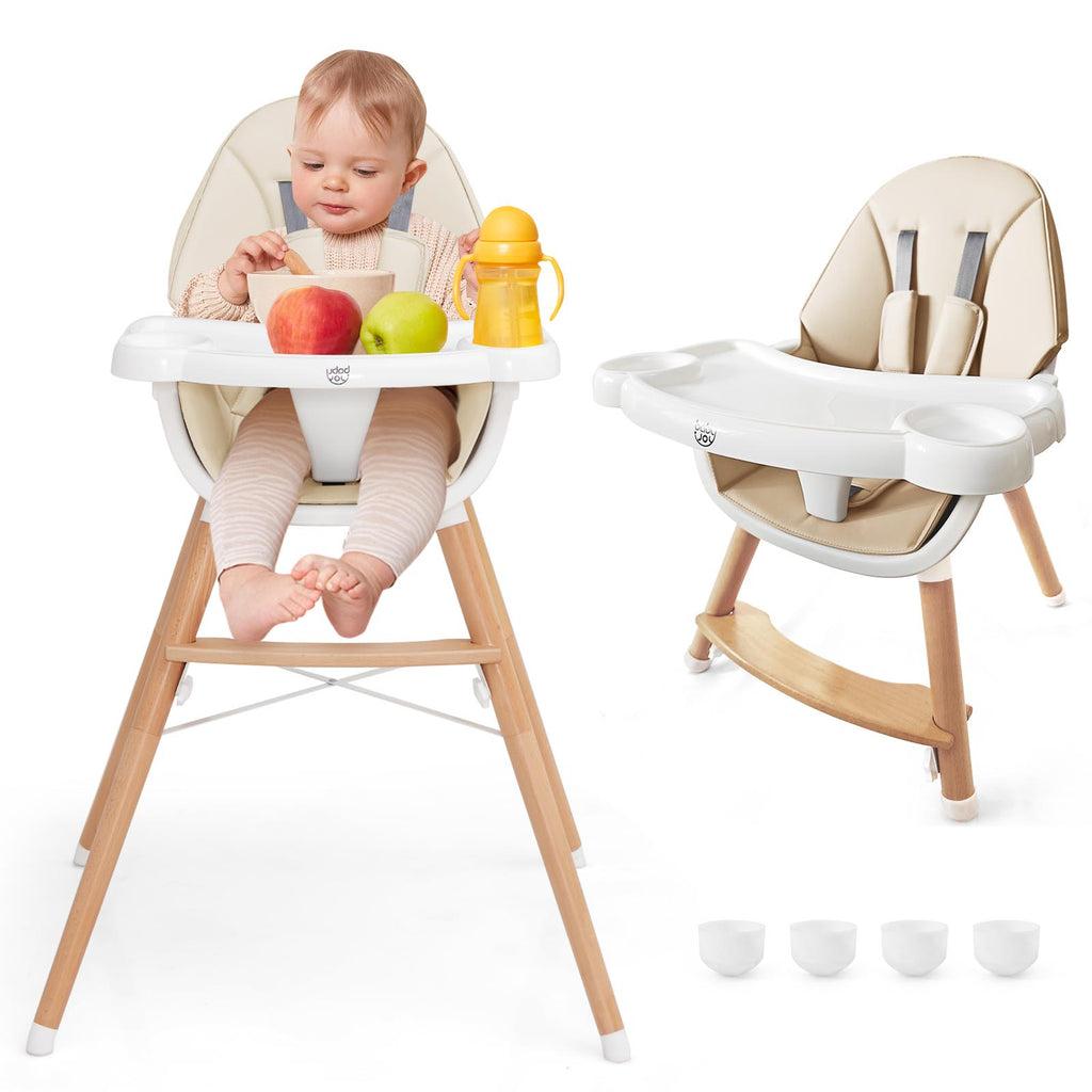 Beige Baby High Chair with Dishwasher Safe Tray - Adjustable & Secure