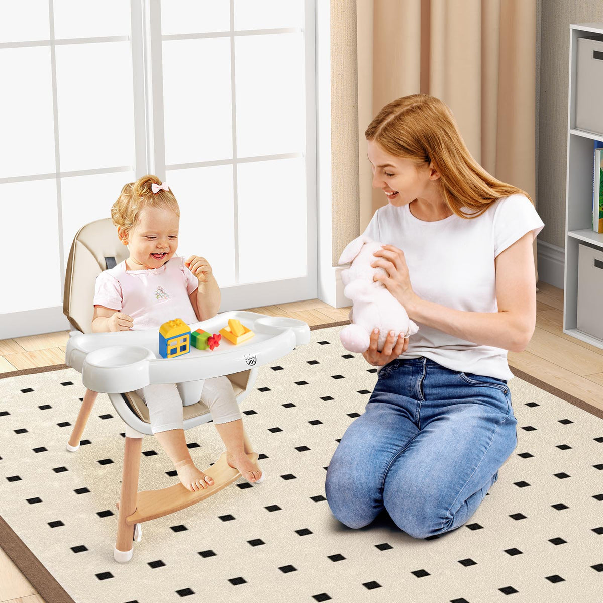 Beige Baby High Chair with Dishwasher Safe Tray - Adjustable & Secure