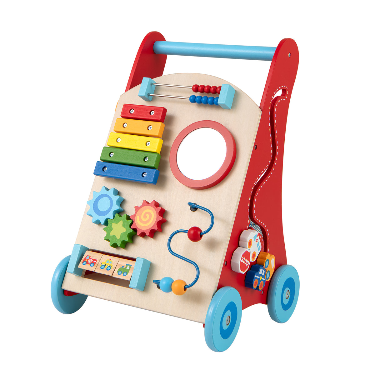 Baby Push Walker with Handle, Wheels & Mirror for 3+ Years Old - Multicolor