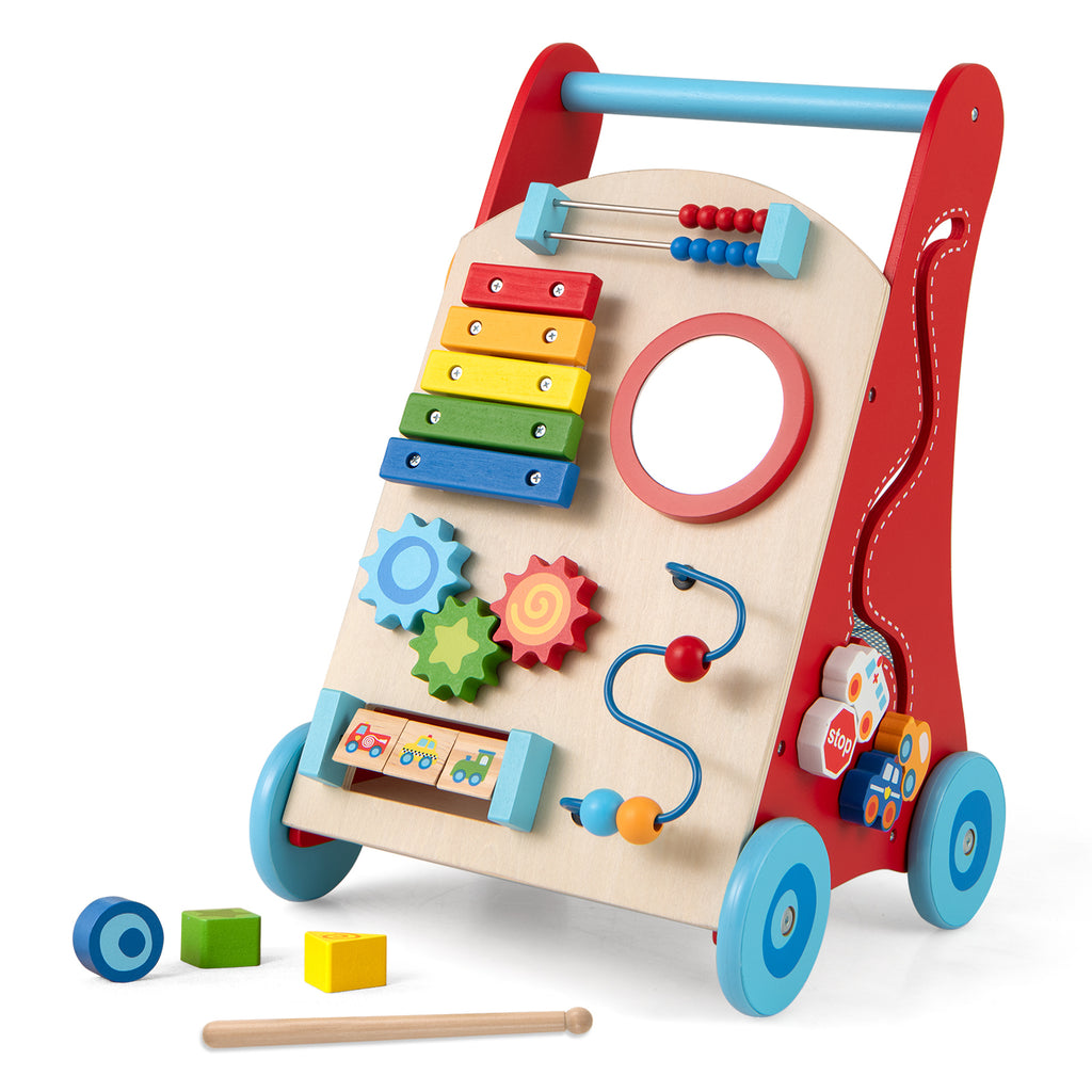 Baby Push Walker with Handle, Wheels & Mirror for 3+ Years Old - Multicolor