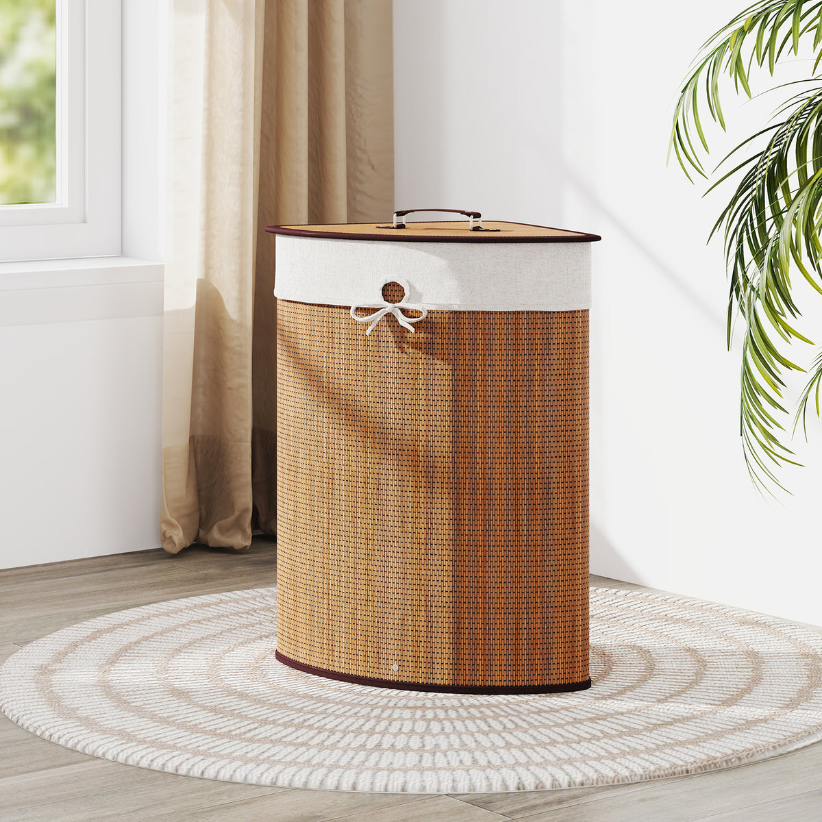 Bamboo Laundry Hamper Basket with Lid and Removable Liner Bag