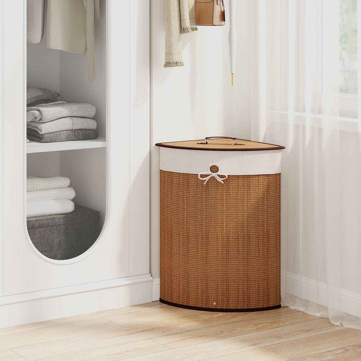 Bamboo Laundry Hamper Basket with Lid and Removable Liner Bag