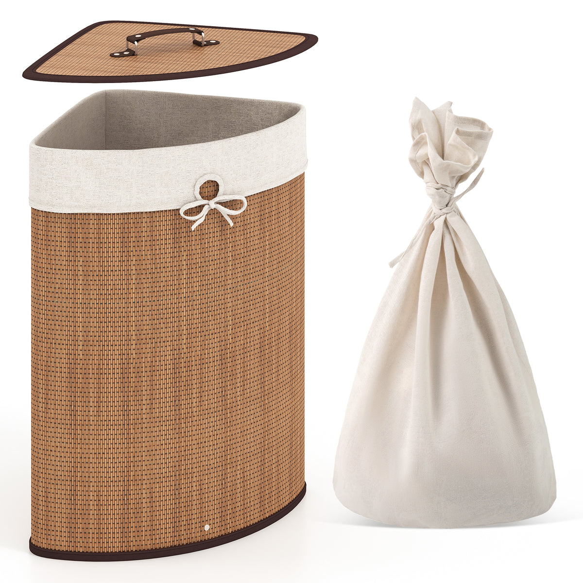 Bamboo Laundry Hamper Basket with Lid and Removable Liner Bag