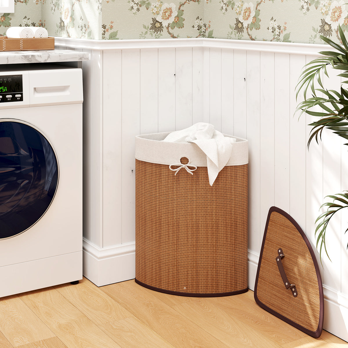 Bamboo Laundry Hamper Basket with Lid and Removable Liner Bag
