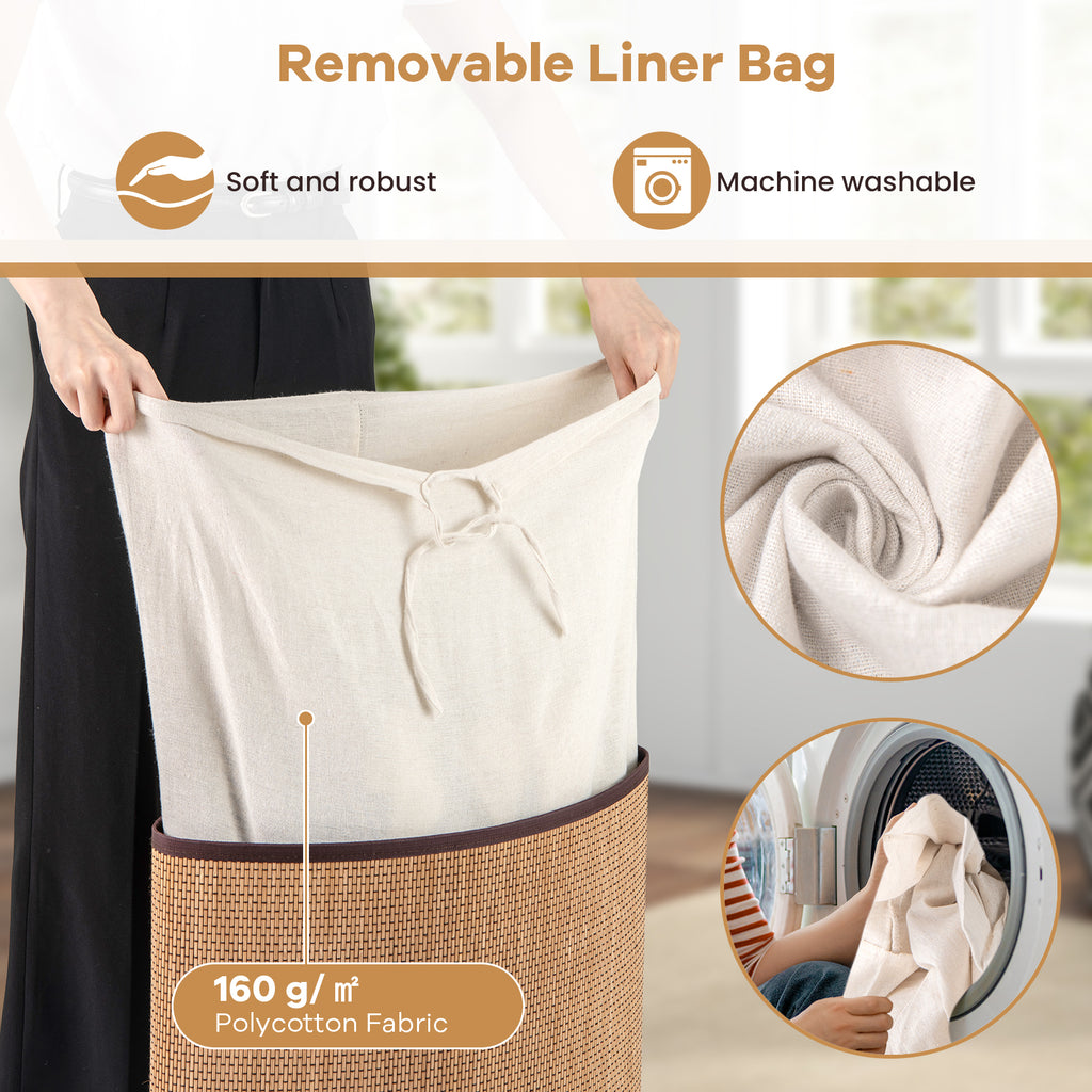 Bamboo Laundry Hamper Basket with Lid and Removable Liner Bag