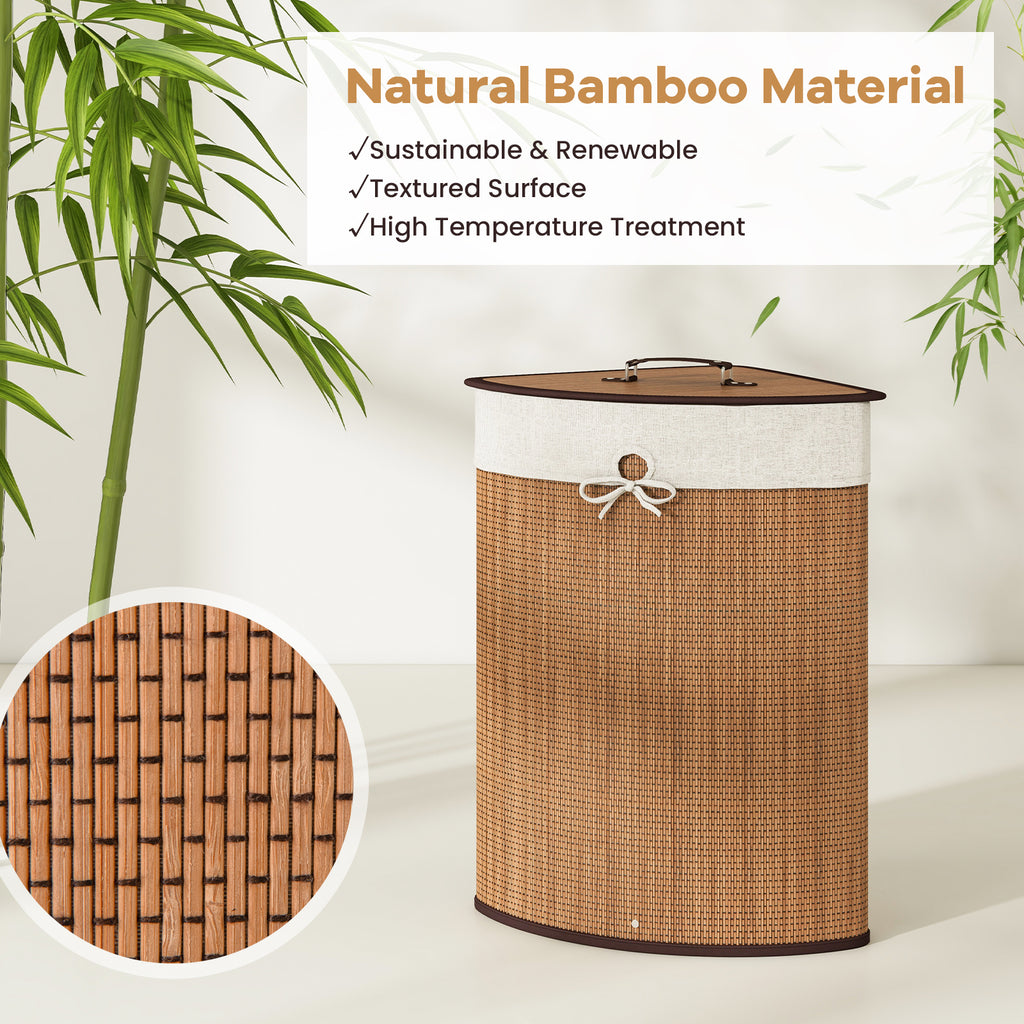 Bamboo Laundry Hamper Basket with Lid and Removable Liner Bag