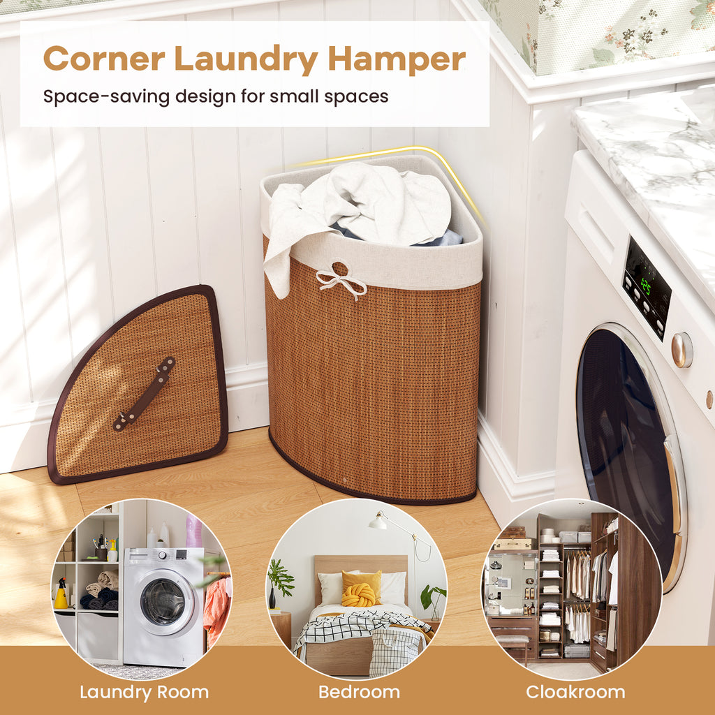 Bamboo Laundry Hamper Basket with Lid and Removable Liner Bag