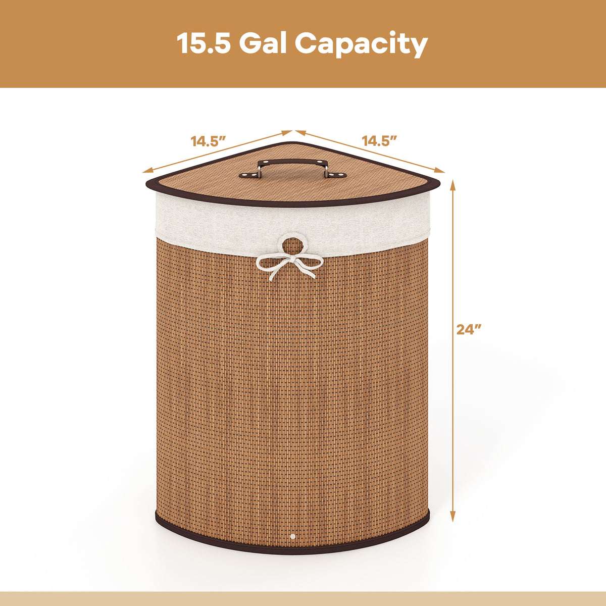 Bamboo Laundry Hamper Basket with Lid and Removable Liner Bag