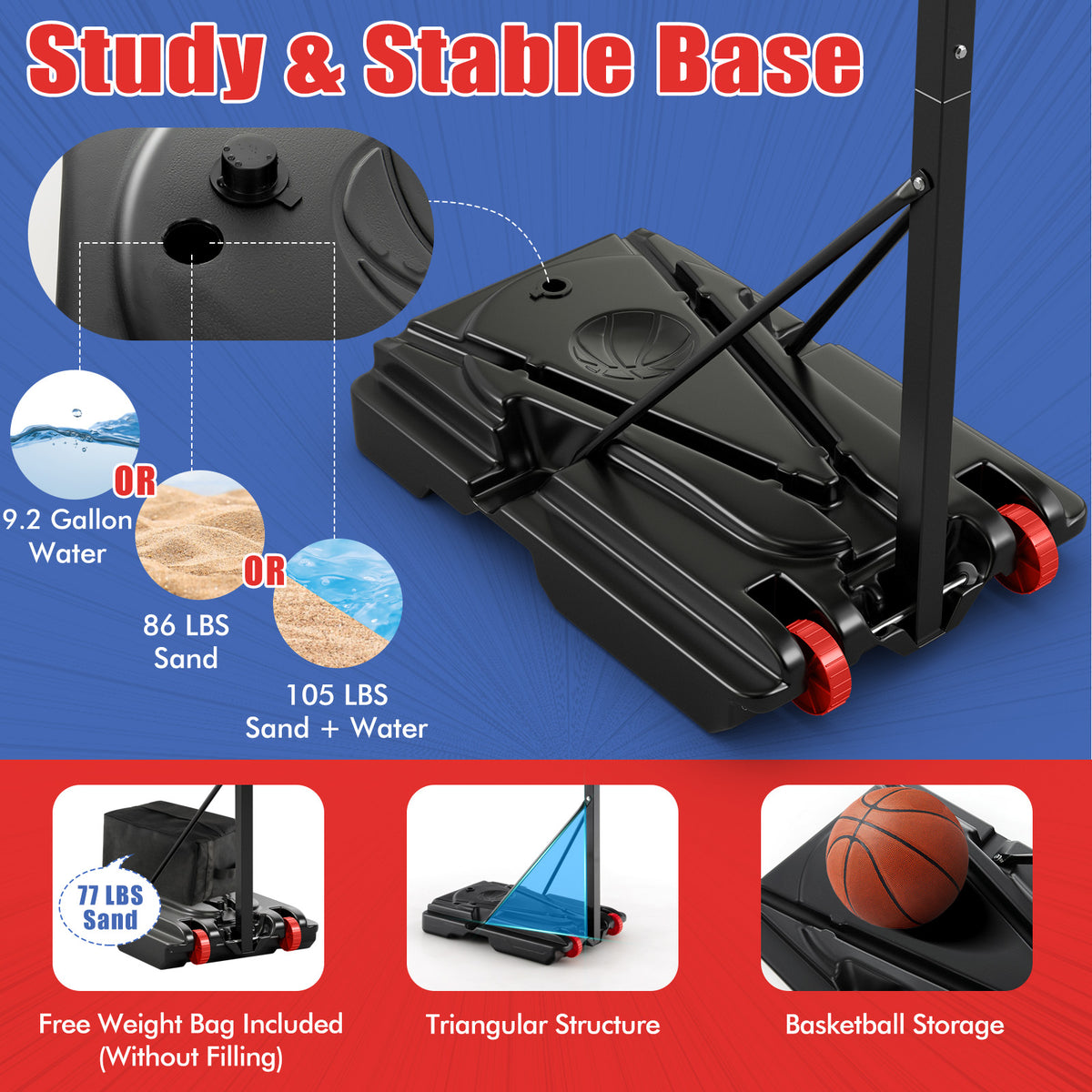 Adjustable Indoor Outdoor Basketball Hoop with Backboard and Net
